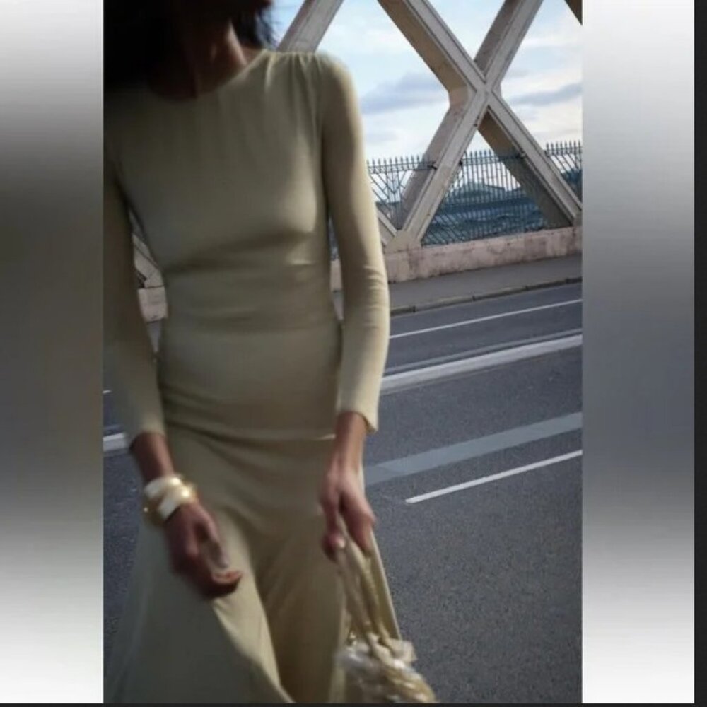 Zara Pistachio Green Asymmetrical Midi Dress, NWT, L* - Picture 2 of 16